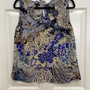 Talbots Floral Ruffle Blouse - Blue and Brown